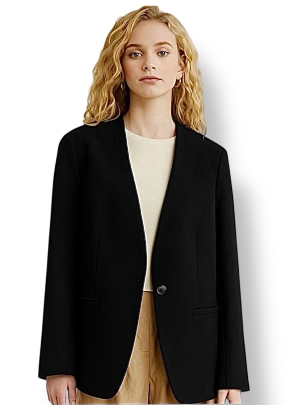 Vintage 1990s Christian Dior Jacket Black Crepe Tailored In USA Collarless Sz 16